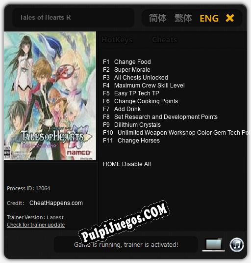 Tales of Hearts R: Treinador (V1.0.7)