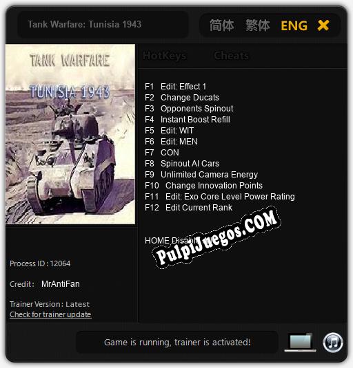 Tank Warfare: Tunisia 1943: Treinador (V1.0.11)