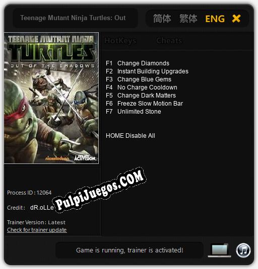 Teenage Mutant Ninja Turtles: Out of the Shadows: Treinador (V1.0.20)