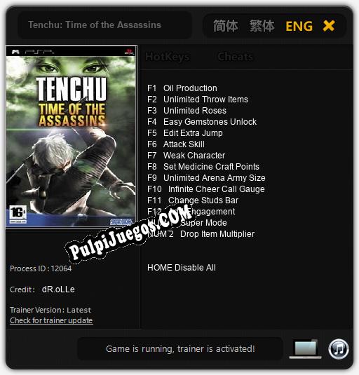 Tenchu: Time of the Assassins: Cheats, Trainer +14 [dR.oLLe]