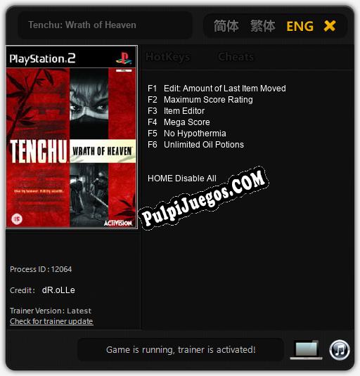 Tenchu: Wrath of Heaven: Treinador (V1.0.12)