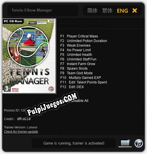 Entrenador liberado a Tennis Elbow Manager [v1.0.3]