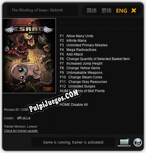 Entrenador liberado a The Binding of Isaac: Rebirth [v1.0.7]