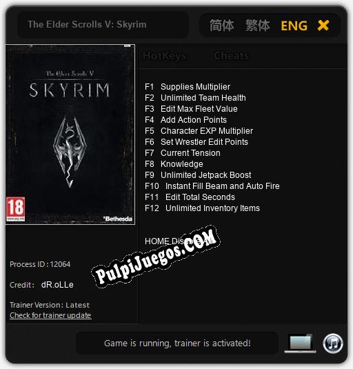 The Elder Scrolls V: Skyrim: Treinador (V1.0.56)