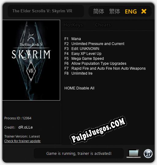 The Elder Scrolls V: Skyrim VR: Trainer +8 [v1.1]