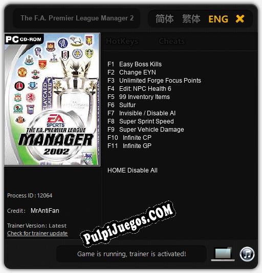 The F.A. Premier League Manager 2002: Treinador (V1.0.36)