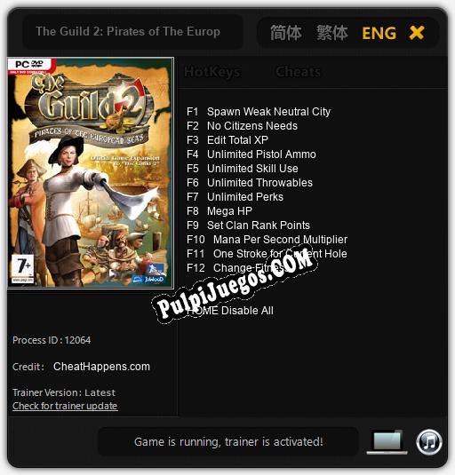 The Guild 2: Pirates of The European Seas: Trainer +12 [v1.3]