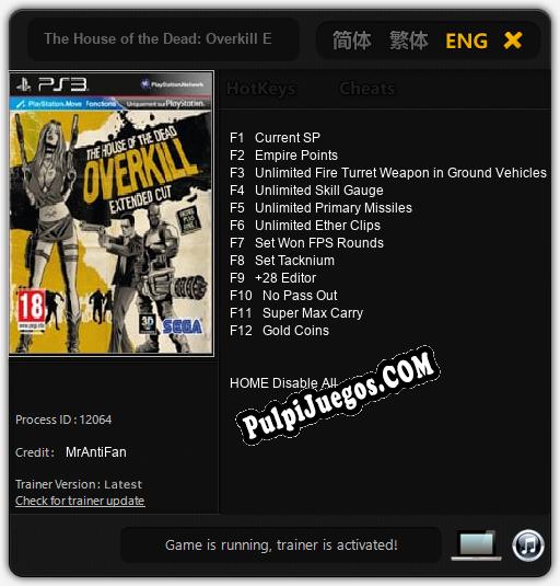 Entrenador liberado a The House of the Dead: Overkill Extended Cut [v1.0.7]