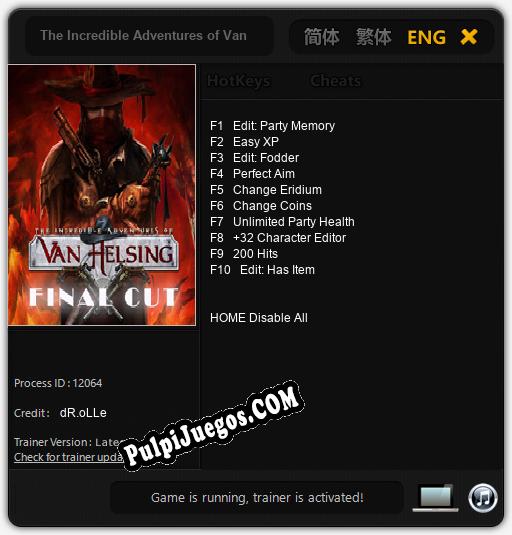 Entrenador liberado a The Incredible Adventures of Van Helsing: Final Cut [v1.0.2]