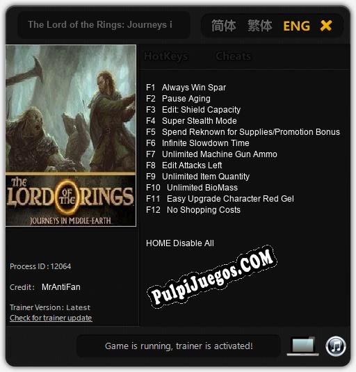 The Lord of the Rings: Journeys in Middle-earth: Cheats, Trainer +12 [MrAntiFan]