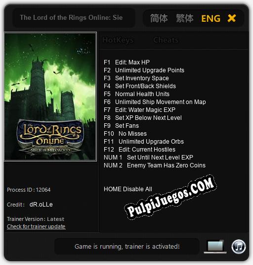 Entrenador liberado a The Lord of the Rings Online: Siege of Mirkwood [v1.0.1]