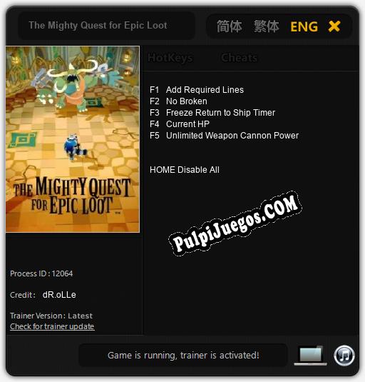 Entrenador liberado a The Mighty Quest for Epic Loot [v1.0.1]