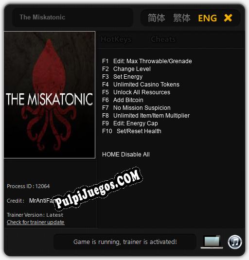 Entrenador liberado a The Miskatonic [v1.0.2]