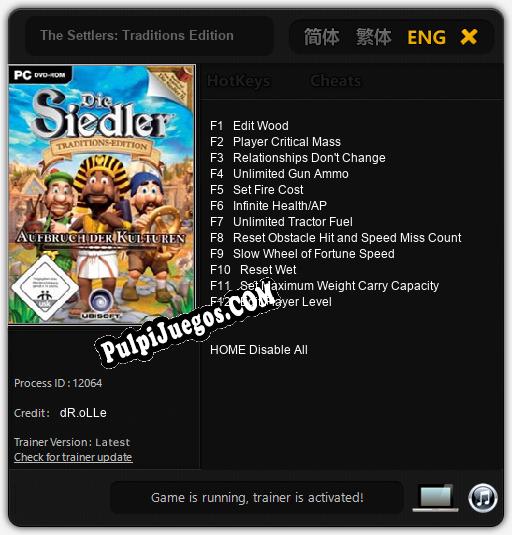 The Settlers: Traditions Edition: Trainer +12 [v1.7]