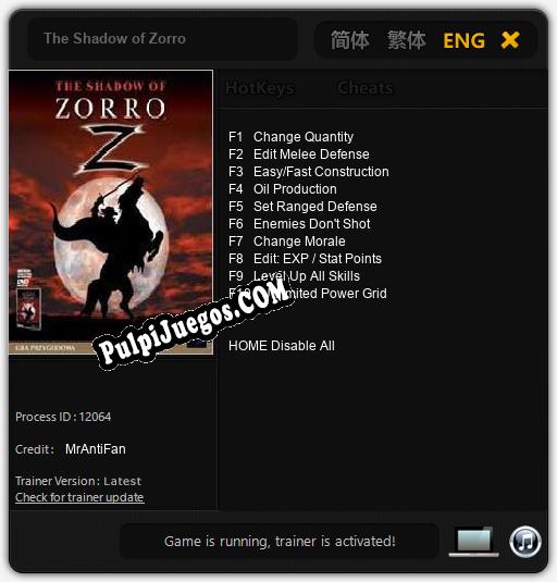 The Shadow of Zorro: Trainer +10 [v1.4]