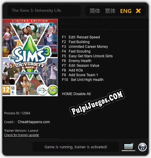 The Sims 3: University Life: Cheats, Trainer +10 [CheatHappens.com]