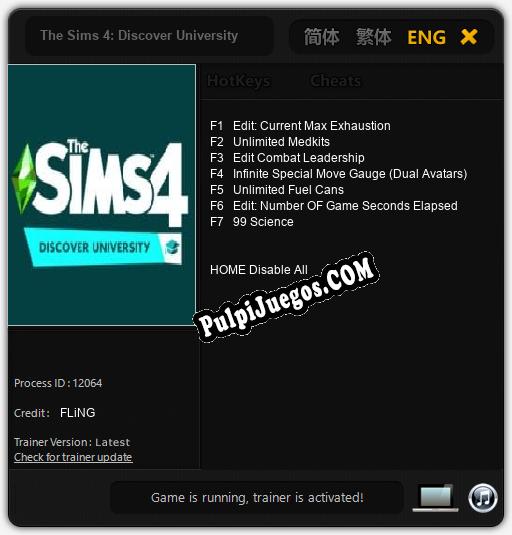 The Sims 4: Discover University: Treinador (V1.0.28)