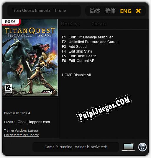 Entrenador liberado a Titan Quest: Immortal Throne [v1.0.3]