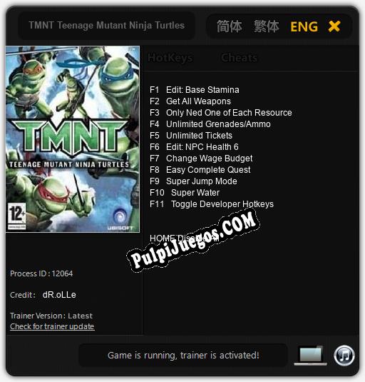 TMNT Teenage Mutant Ninja Turtles: Treinador (V1.0.54)