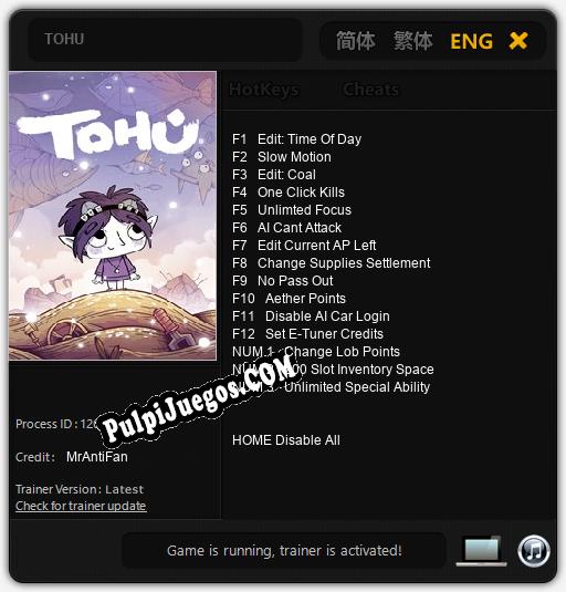 TOHU: Cheats, Trainer +15 [MrAntiFan]