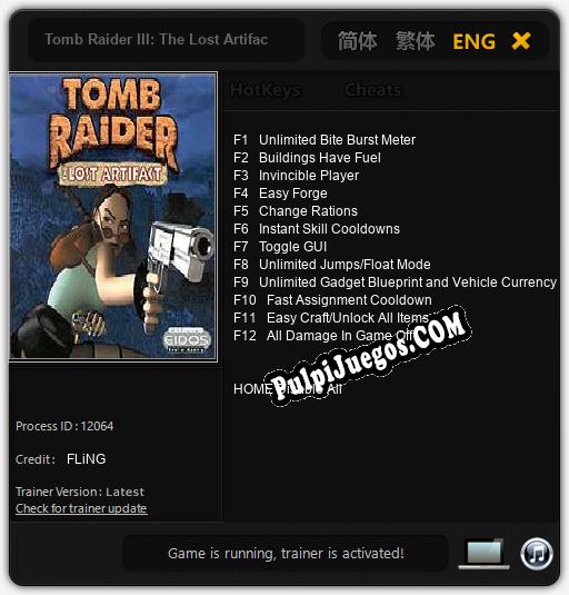 Tomb Raider III: The Lost Artifact: Trainer +12 [v1.4]