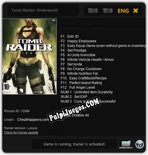 Entrenador liberado a Tomb Raider: Underworld [v1.0.4]