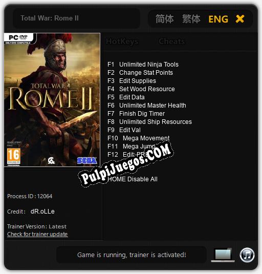 Total War: Rome II: Trainer +12 [v1.9]