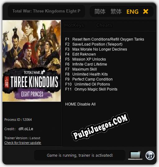 Entrenador liberado a Total War: Three Kingdoms Eight Princes [v1.0.9]