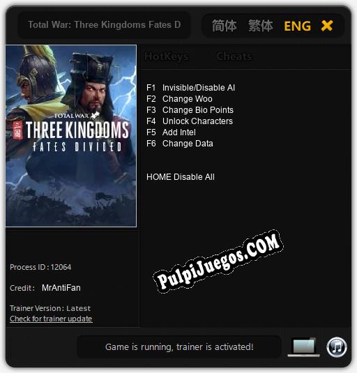 Total War: Three Kingdoms Fates Divided: Trainer +6 [v1.9]