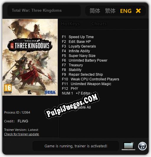 Entrenador liberado a Total War: Three Kingdoms [v1.0.2]