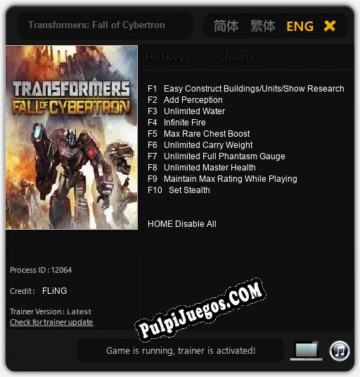 Transformers: Fall of Cybertron: Cheats, Trainer +10 [FLiNG]