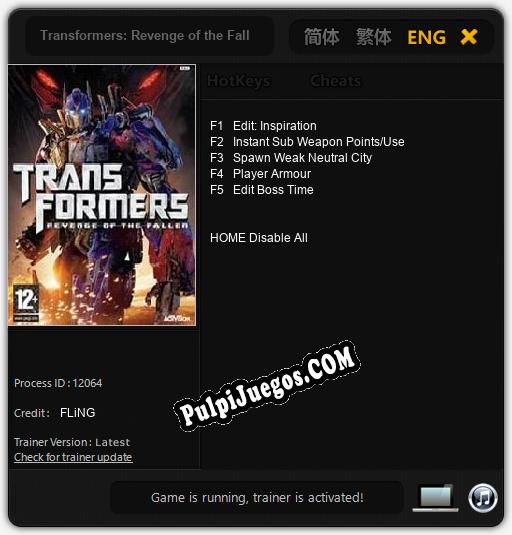 Transformers: Revenge of the Fallen The Game: Cheats, Trainer +5 [FLiNG]