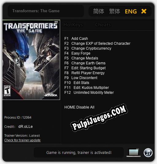 Transformers: The Game: Cheats, Trainer +12 [dR.oLLe]