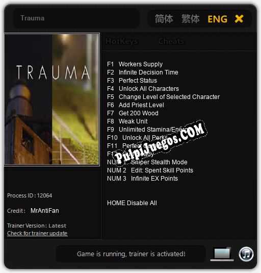 Trauma: Trainer +15 [v1.9]