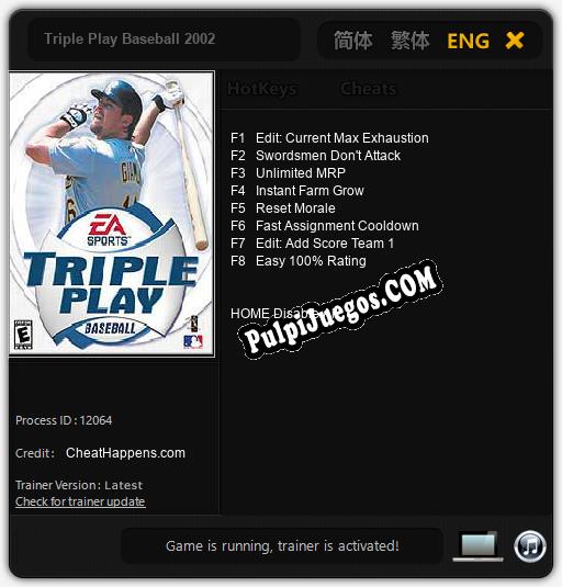 Triple Play Baseball 2002: Trainer +8 [v1.8]