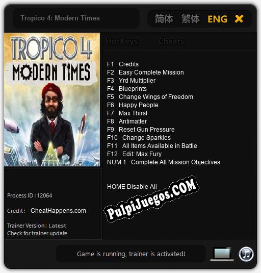 Tropico 4: Modern Times: Trainer +13 [v1.5]