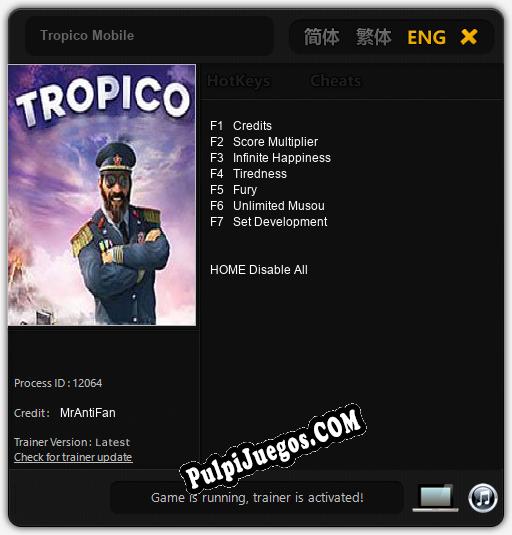 Tropico Mobile: Trainer +7 [v1.5]