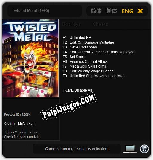 Twisted Metal (1995): Trainer +9 [v1.9]