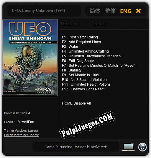 UFO: Enemy Unknown (1994): Trainer +12 [v1.6]