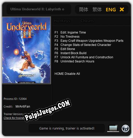 Ultima Underworld II: Labyrinth of Worlds: Treinador (V1.0.54)