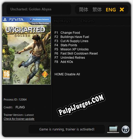 Uncharted: Golden Abyss: Trainer +8 [v1.9]