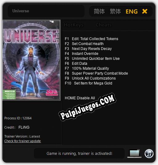 Universe: Cheats, Trainer +10 [FLiNG]