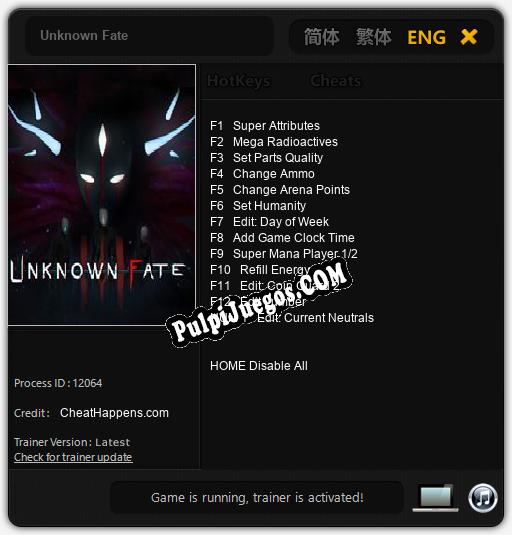 Unknown Fate: Treinador (V1.0.89)