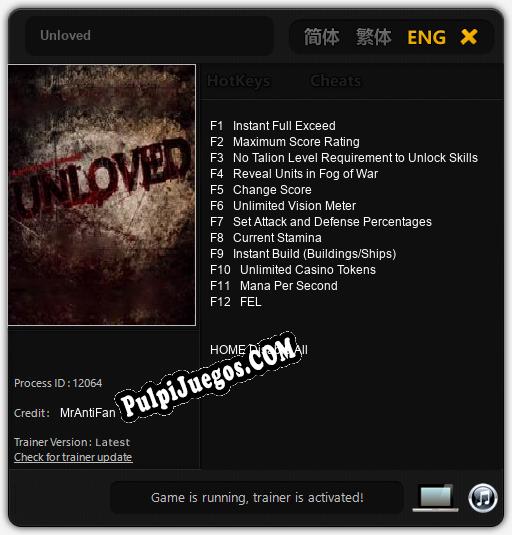 Unloved: Cheats, Trainer +12 [MrAntiFan]