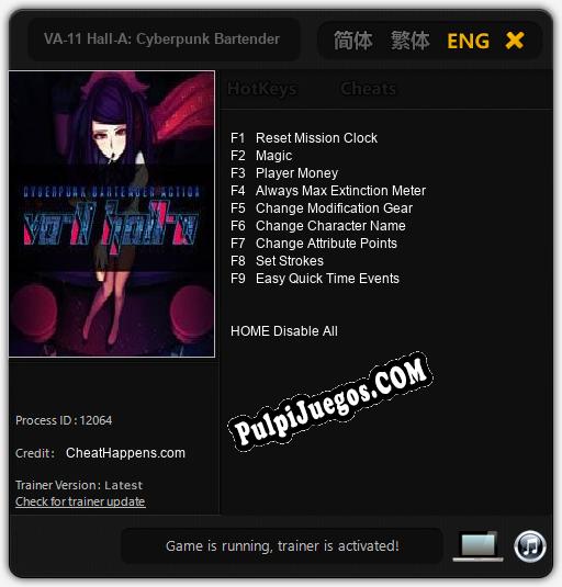 Entrenador liberado a VA-11 Hall-A: Cyberpunk Bartender Action [v1.0.6]