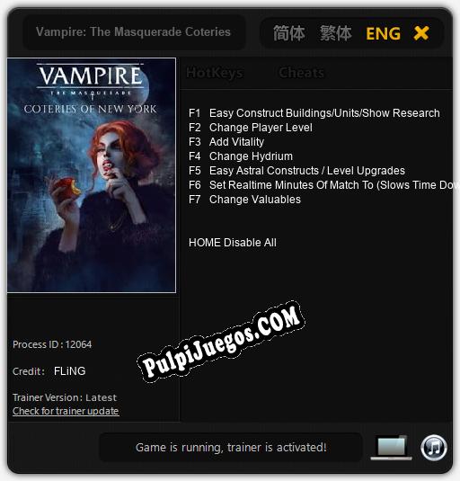 Vampire: The Masquerade Coteries of New York: Trainer +7 [v1.2]