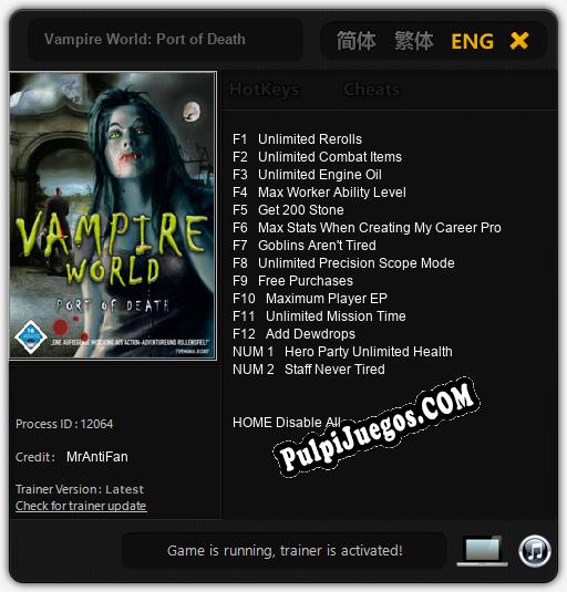 Entrenador liberado a Vampire World: Port of Death [v1.0.7]