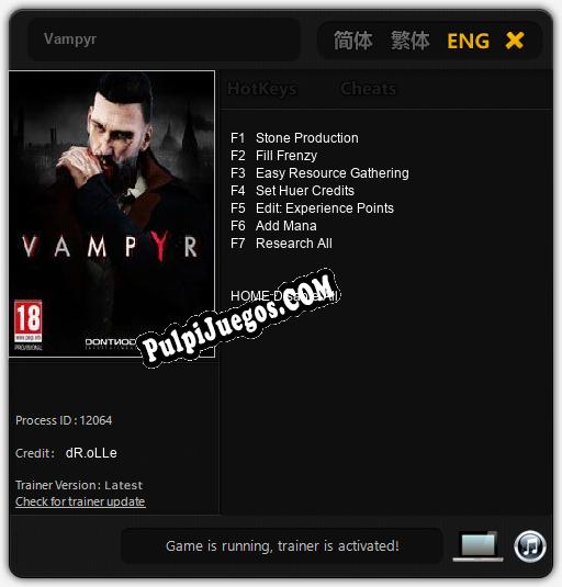 Vampyr: Cheats, Trainer +7 [dR.oLLe]