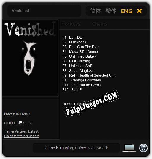 Entrenador liberado a Vanished [v1.0.8]