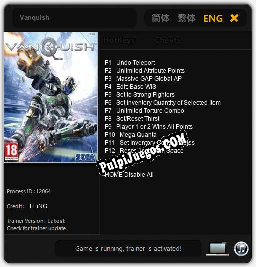 Vanquish: Trainer +12 [v1.8]